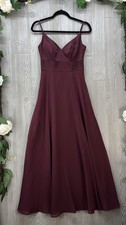 David's Bridal Dress Size 0 Maxi Strappy V Neck Bridesmaid Satin Wine Chiffon