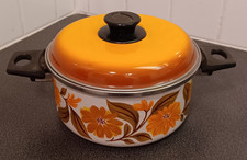 Capri Enamel pot Marigold Spain Vtg Retro Crazy Daisy Unused Excellent MCM