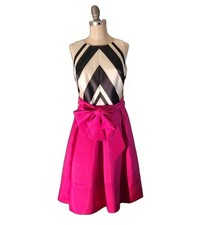 NYC ELIZA J Black White & Fusia Pink Fit&Flare Dress Sz 6 Party Cocktail Classy