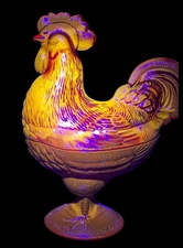 L.E. Smith Vintage Large Ruby Amberina UV Reactive 2-Piece Rooster