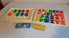 Vintage fisher price letters numbers tray, eraser original chalk box schoolhouse