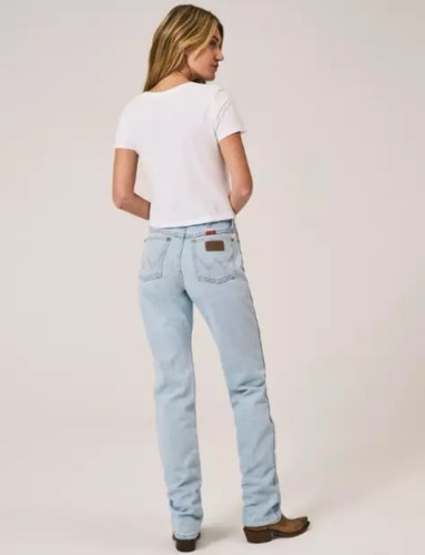 Vintage 90s Wrangler Jeans Size 9x34 Style 13MWZGH Straight Leg Light Wash Denim