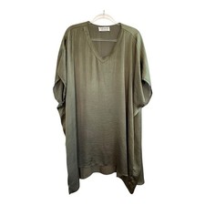 Carolina Size OS 12 14 L XL Olive Green Khaki Satin Longline V Neck Top