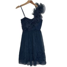 BCBGeneration Shoulder Ruffle Dress Navy Blue Size 0 Cocktail Party Whimsigoth