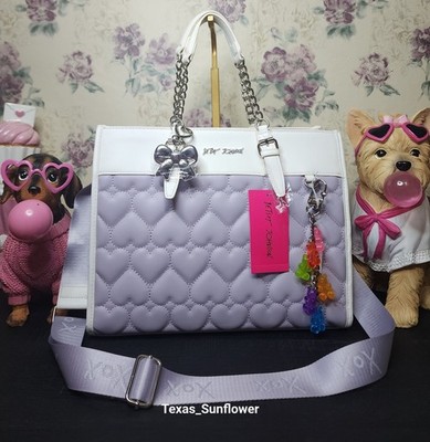 Betsey Johnson Lavender Hearts Tote Crossbody Bag w/Gummy Bear