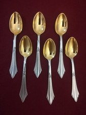 WMF F&auml;chermuster 6 Moccal&ouml;ffel 10,7 cm laffe vergoldet top Zustand
