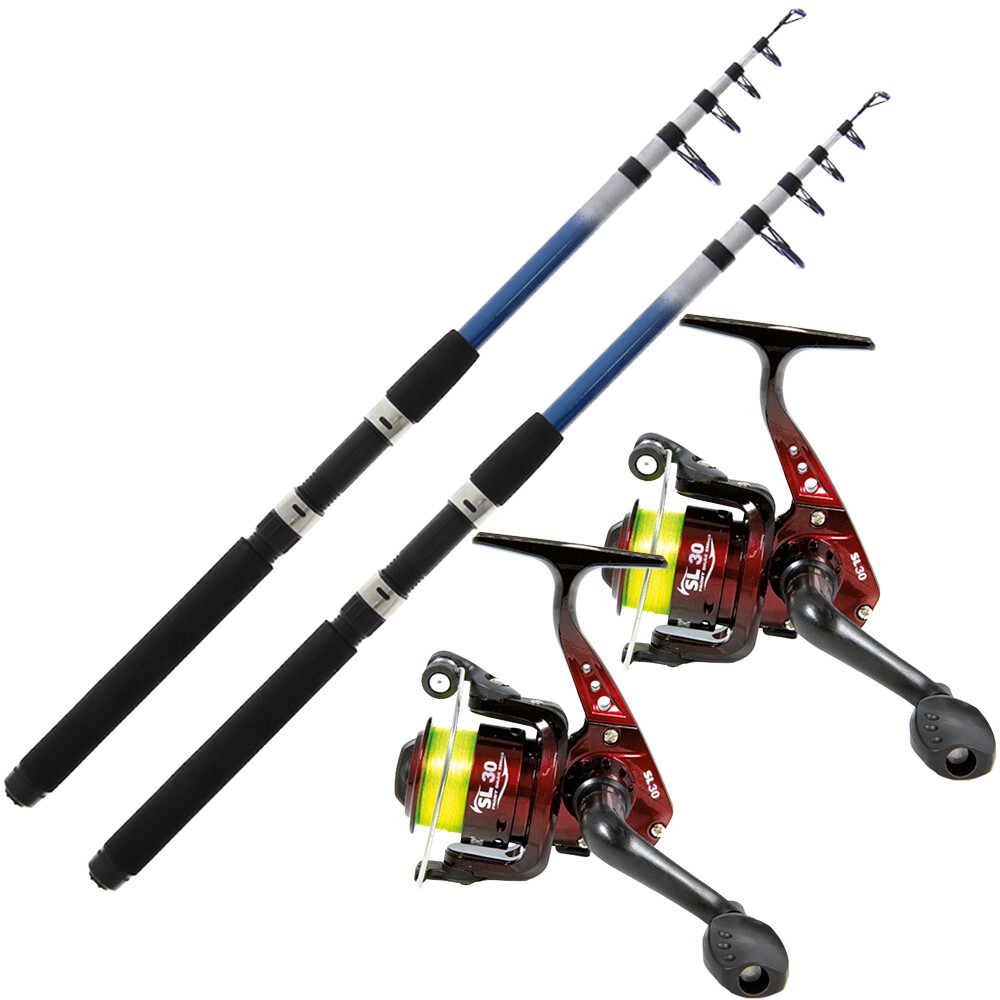 2 x Telescopic NGT Coarse Sea Fishing Rods And Reels 6ft 8ft 10ft