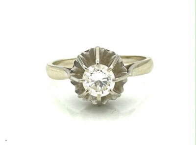Bague Solitaire Or Blanc 18 Carats Avec Diamant 0,50 Carat - Taille 55 - 3,22 G - Occasion