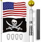 20 Ft Telescoping Flagpole SV & American and Pirate Swords Flags Emb 300D 3x5Ft