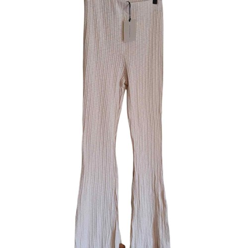 2pc Ribbed knit flared pants+top high waisted long white Cotton Blend AGRADE lrg - Picture 5 of 6