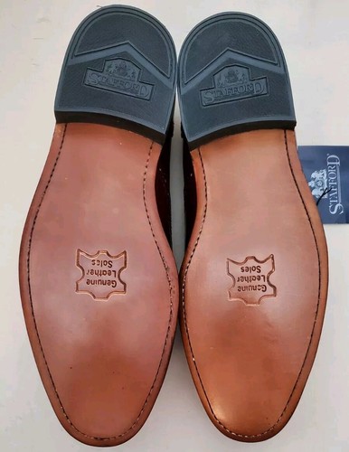 Mocassini Stafford Cordovan in pelle nappa punta alare da uomo taglia 7,5 D bordeaux NUOVI - Foto 9 di 12
