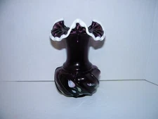Fenton QVC 1993 Plum Purple Wavecrest Vase White Snowcrest HP Flowers