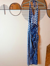 Shein Tie Dye Blue & White Ruched Side Split Halter Neck Maxi Dress L 12-14 VGC