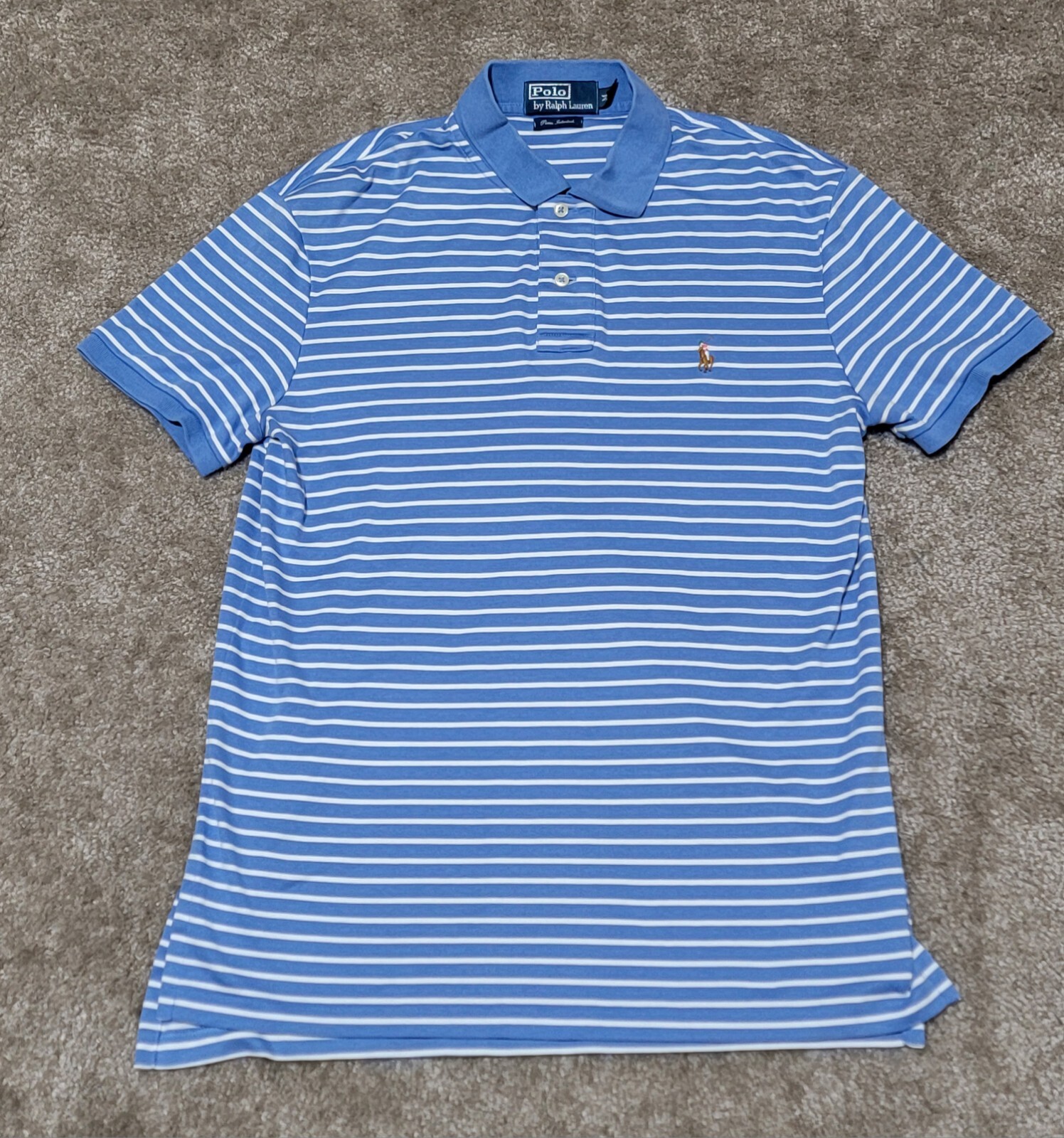 Polo Ralph Lauren Polo Uomo Taglia Med Pima Camicia Interlock Blu Camicia Carne Pony