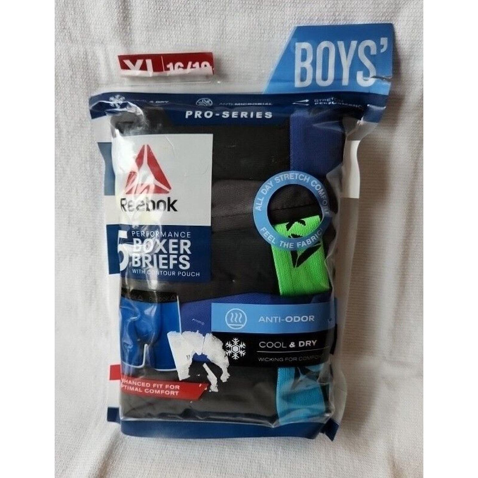 REEBOK XL 16/18 Boys 5 Pack Performance Boxer Briefs Anti-odor Cool & Dry