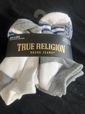 True Religion Socks Little Boys Shoe Size 3- 8.5 Black Gray White 11 Pack New 