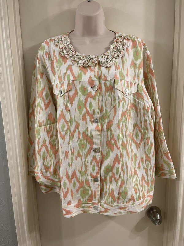 Ruby Rd. Multicolor Light Weight Button Front Blazer Jacket Top Size 24W EUC