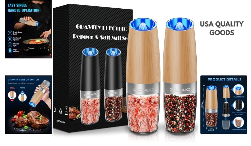 Elegantes Pimienta Eléctrica y Salera con Gruesidad Ajustable - Juego de 2 Piezas Foto 2 de 4