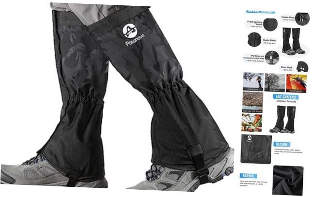 Leg Gaiters Waterproof and Adjustable Snow Boot Gaiters One Size for Camo+Black