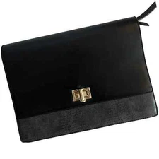 SOLE SOCIETY HANDBAG MARGO CLUTCH ENVELOPE BAG FAUX LEATHER & CROC BLACK GRAY