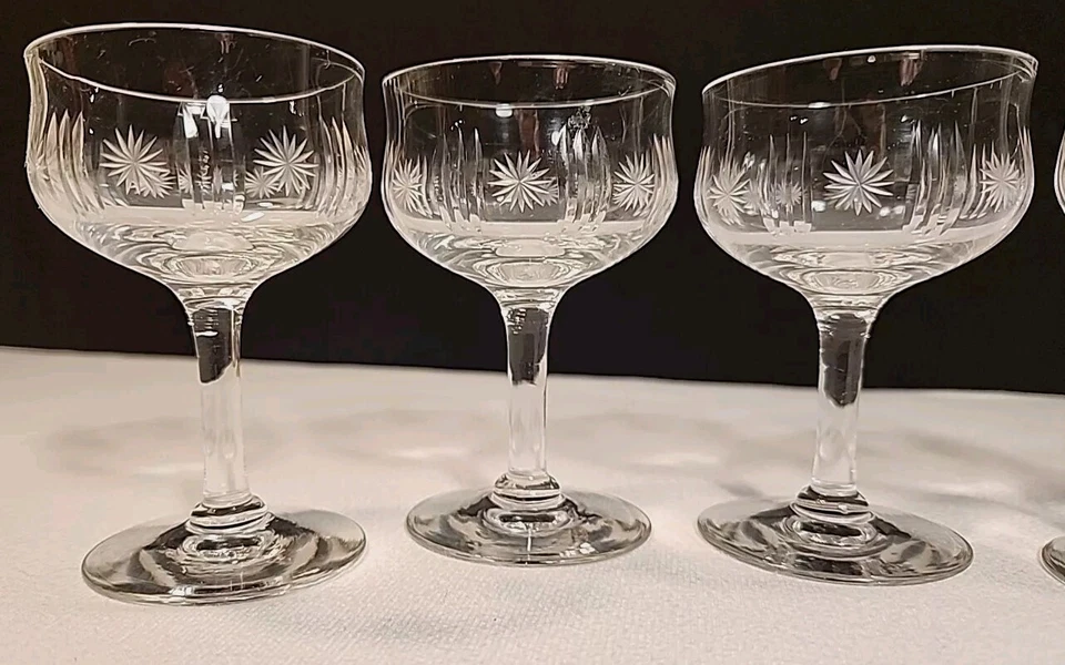 Set Of 6 Cordial Liquor Crystal Cut Stemmed Glasses Vintage 1920's - Image 2 of 4