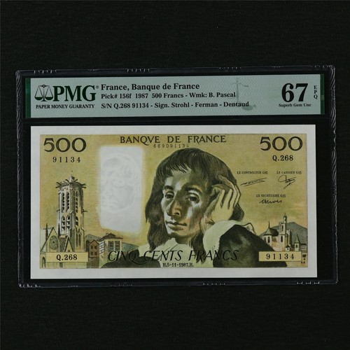 1987 France Banque De France 500 Francs Pick#156f PMG 67 EPQ Superb Gem UNC