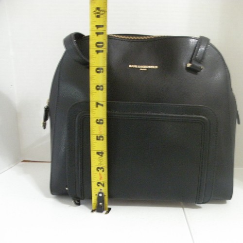 Karl Lagerfeld Paris Handtasche Geldbeutel Beuteltasche Bowler schwarz Leder mit goldfarbenen Akzenten - Bild 16 von 17