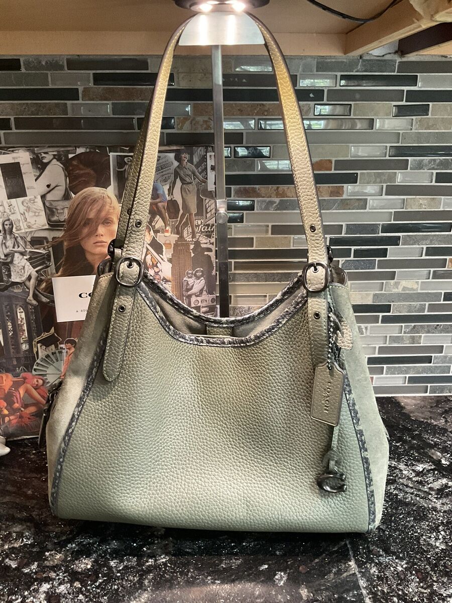 Coach Lori Suede Pebbled Leather Shoulder Bag Army Green Coach Lori Suede Pebbled Leather Shoulder Bag Army Green