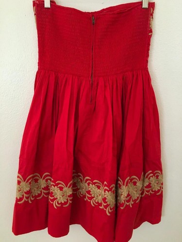 Vestido Anthropologie Niñas De Savoy Rojo Coral Sin Tirantes Bordado 8 - Imagen 4 de 5