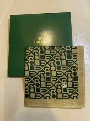 Rolex Official  Handkerchief Logo Green Beige Scarf 44 x 43cm Men w/Box Japan
