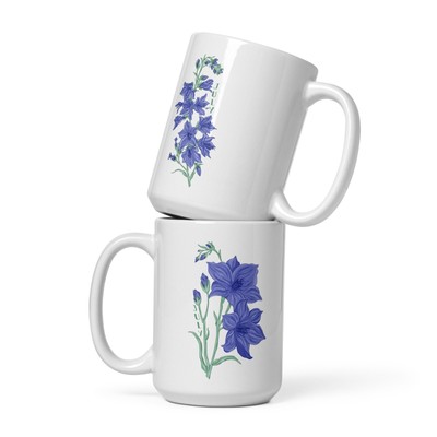 Larkspur Flower Mug-July Birth Month Mug-Large Coffee Mugs-Botanical Mugs