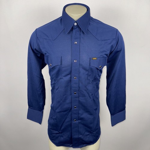 Vtg 70s Lee Pearl Snap Shirt Western Rockabilly Disco NIB NOS Navy XL Mens 17 34 - Picture 5 of 17