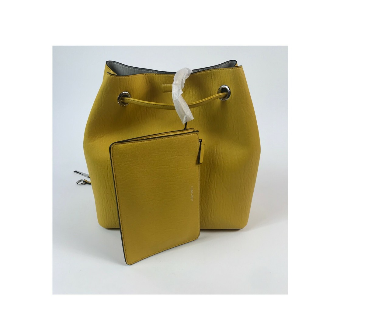 Calvin Klein Women Yellow Big Inside Pouch Long Strap PVC Tote 