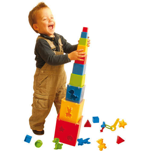 GOWI Lock Box PYRAMID Stacking Shape sorter LOCK BOXES Keys & BLOCKS 19 Pcs TOY - Picture 1 of 6