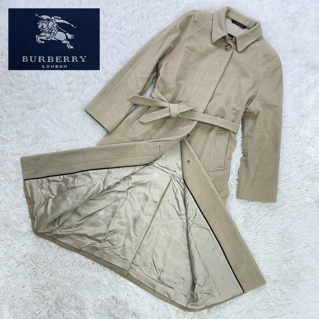 Burberry London Long Coat Beige Cashmere Belted Size XL 112cm Length