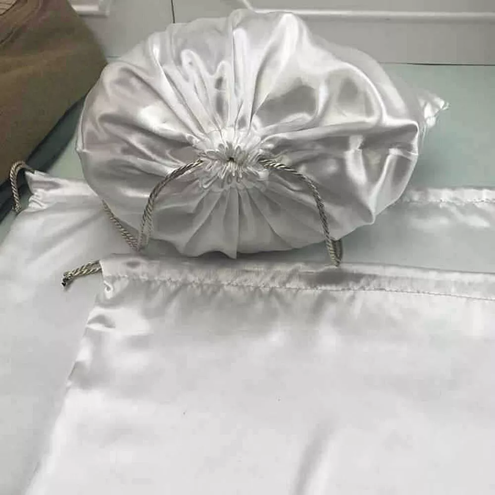 Satin Silk White Anti-dust Bag Drawstring Bag Clothing Shoe Travel Storage  Bag