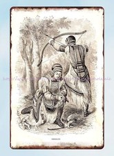Carteles de tienda de pub 1881 disfraz de pueblo indígena siberiano arco flecha aves letrero de hojalata