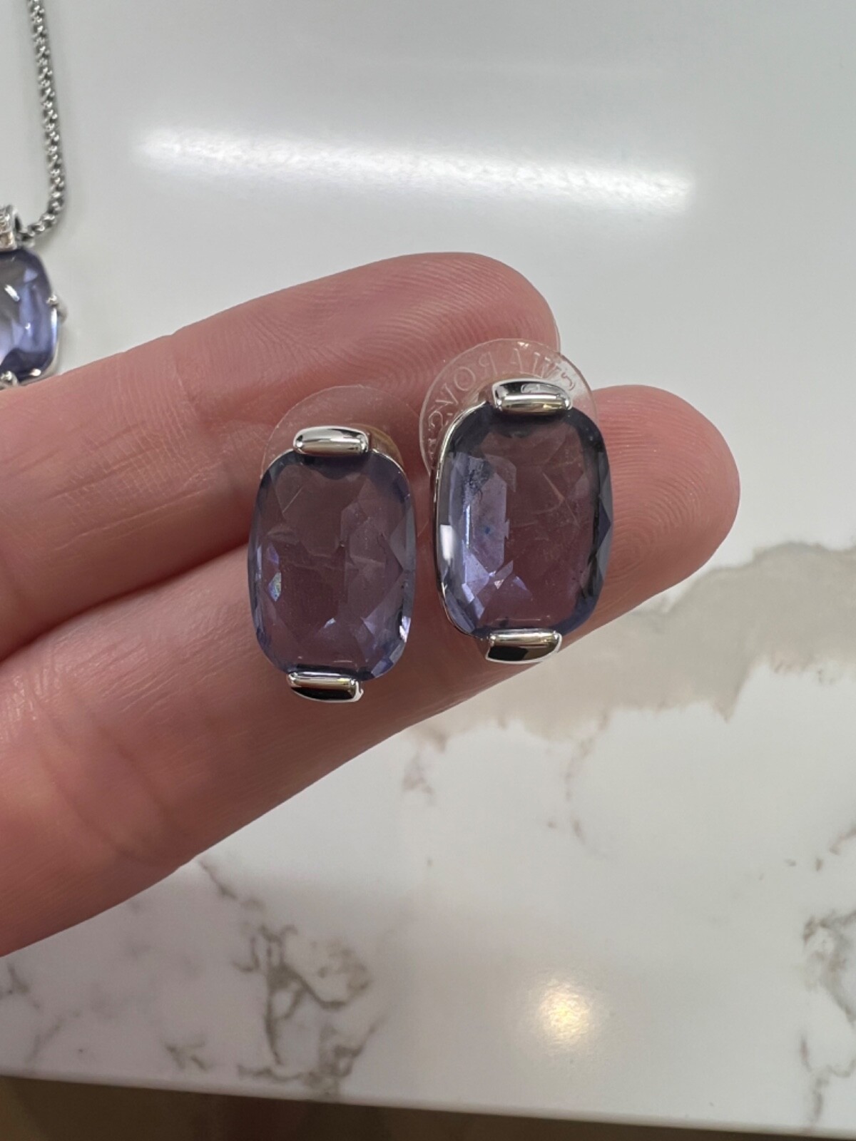 Swarovski Crystal Amethyst Rectangular PendantSil… - image 5