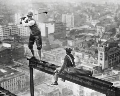 #ad Vintage Playing Golf High Atop Construction Building 8x10 Photo Los Angeles 1927 $14.95