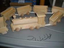 Wooden Handmade Hand Crafted 6 Piece Train Engine  5 Cars 53" Long
