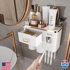 iHave Toothbrush Holders Wall Mounted with Toothpaste Dispenser 2 Cups - Premi