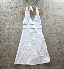 Vintage Miss Shop Womens A-line Dress Size 12 Blue Halter Neck Backless V-Neck