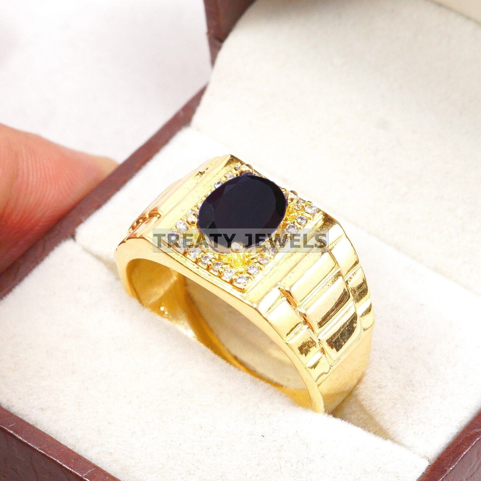 Black Onyx Oval Cut With 925 Silver Gold Plated Ring For Men's #A851 #