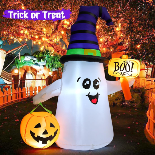 5 FT Halloween Inflatables Ghost Outdoor Decorations Blow up Yard Cute Wizard Gh - Picture 2 of 6