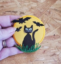 Black Cat - Full Moon - Halloween - Bat - Embroidered Iron On Patch