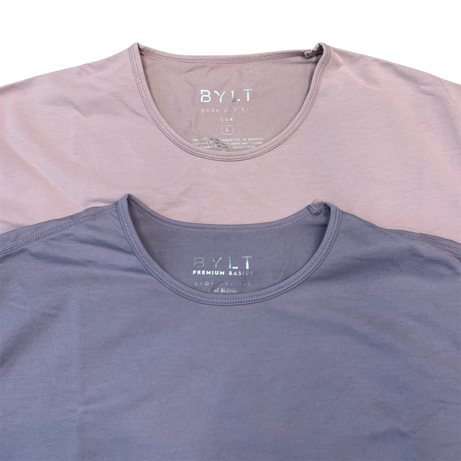 Lot of 2 BYLT Drop Cut S/S Lux Shirts Men's Large Purple Pink Short Sleeve