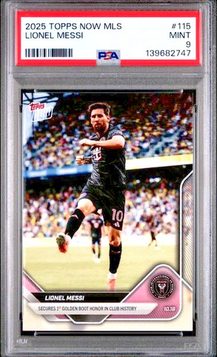 Lionel Messi  2025 MLS Topps Now #115  Miami's 1st Golden Boot LOW POP - PSA 9
