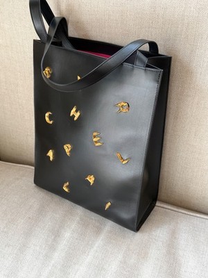 Schiaparelli Gold Plated Bijoux Embellished Black North South Leather Tote 