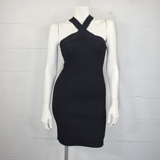 Babyton Sculpt Knit Ribbed Criss Cross Strap Bodycon Mini Dress Black Size L