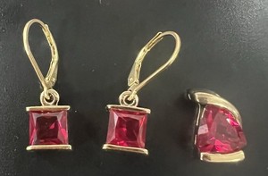 Authentic 925 Sterling Gold Plated Dangling Earrings Ruby On Them. Pendent No Stamp.